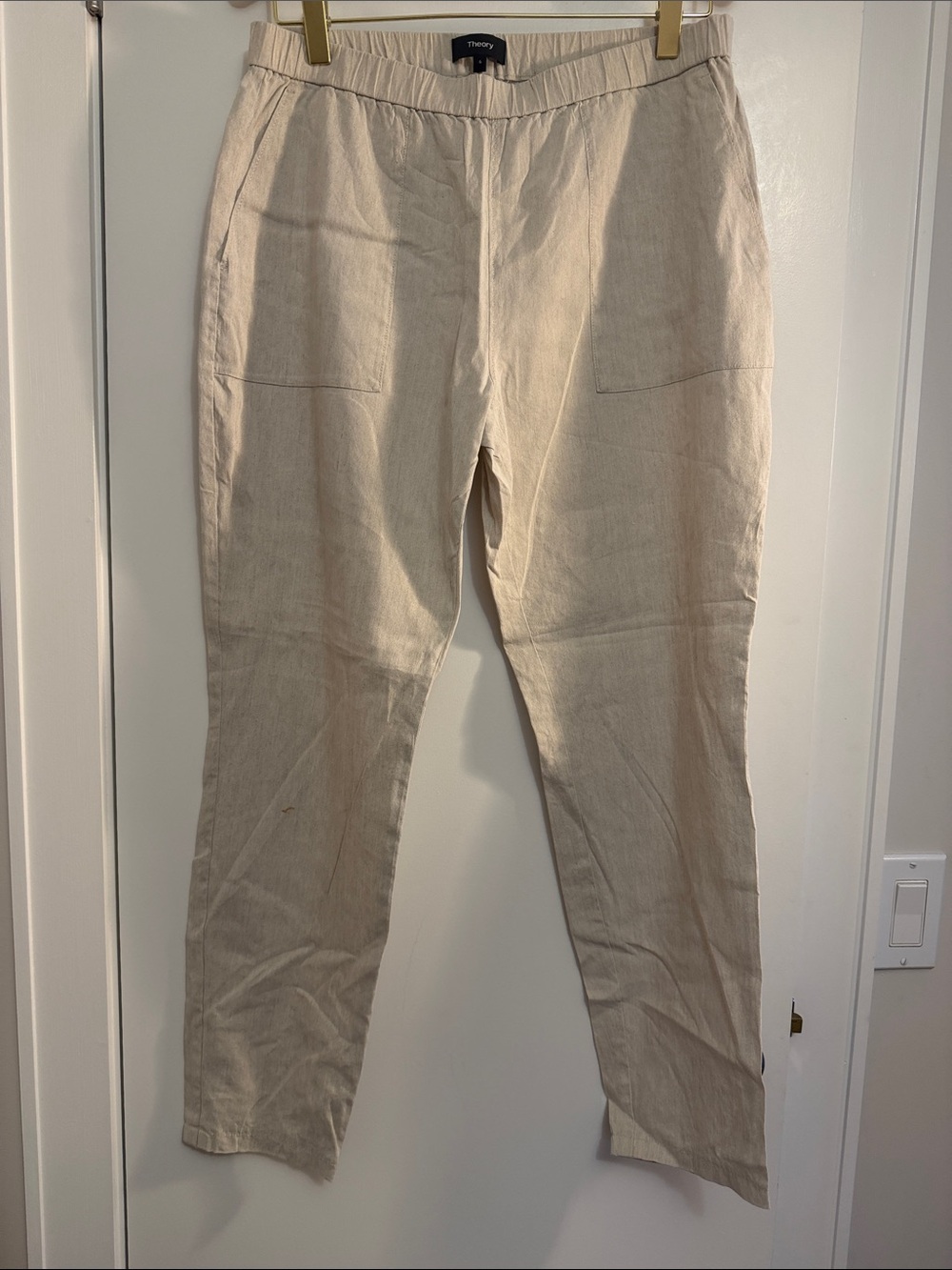 Theory Northsound Caliver Linen Blend Pants Flax/Beige Pull On Pants Size: 6